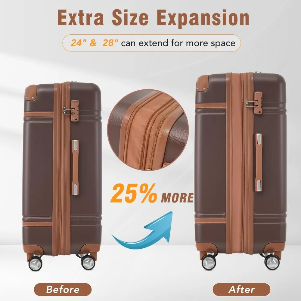 Hardshell Luggage Sets 4 Pieces 20" 24" 28" Luggages and Cosmetic Case Spinner Suitcase with TSA Lock Lightweight