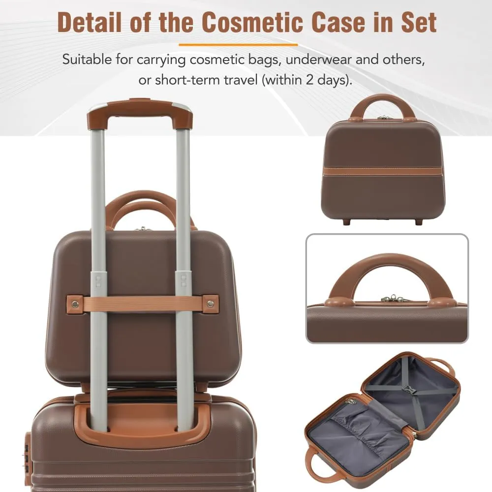 Hardshell Luggage Sets 4 Pieces 20" 24" 28" Luggages and Cosmetic Case Spinner Suitcase with TSA Lock Lightweight