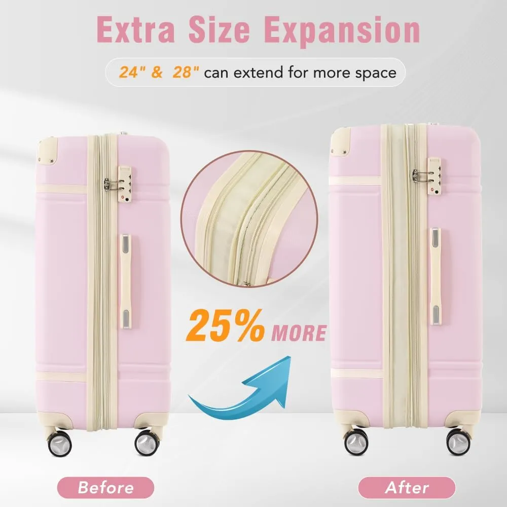 Hardshell Luggage Sets 4 Pieces 20" 24" 28" Luggages and Cosmetic Case Spinner Suitcase with TSA Lock Lightweight