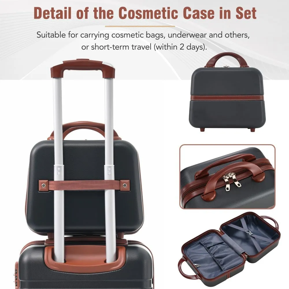 Hardshell Luggage Sets 4 Pieces 20" 24" 28" Luggages and Cosmetic Case Spinner Suitcase with TSA Lock Lightweight