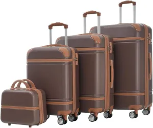 Hardshell Luggage Sets 4 Pieces 20" 24" 28" Luggages and Cosmetic Case Spinner Suitcase with TSA Lock Lightweight