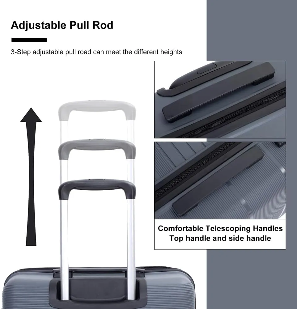 Hardshell Suitcase Double Spinner Wheels PP Luggage Sets Lightweight Durable Suitcase with TSA Lock,3-Piece Set (20/24/28), Gray