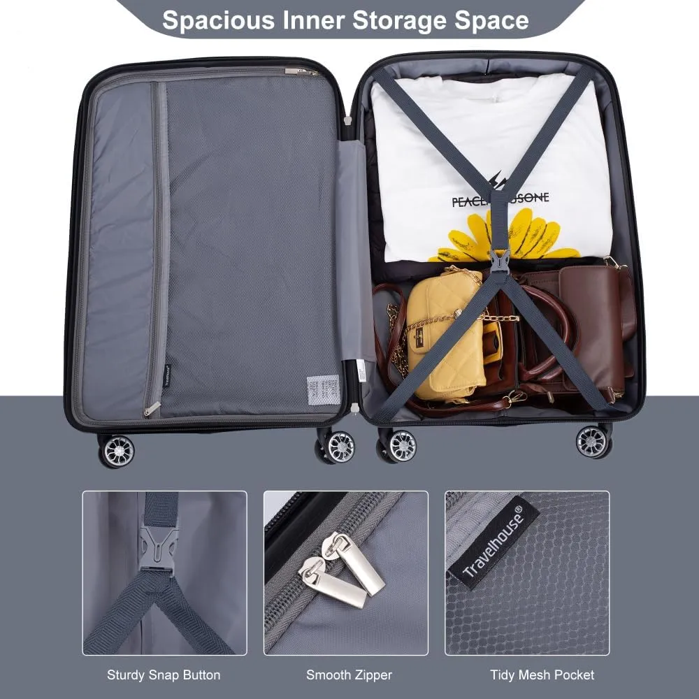 Hardshell Suitcase Double Spinner Wheels PP Luggage Sets Lightweight Durable Suitcase with TSA Lock,3-Piece Set (20/24/28), Gray
