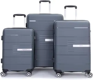 Hardshell Suitcase Double Spinner Wheels PP Luggage Sets Lightweight Durable Suitcase with TSA Lock,3-Piece Set (20/24/28), Gray