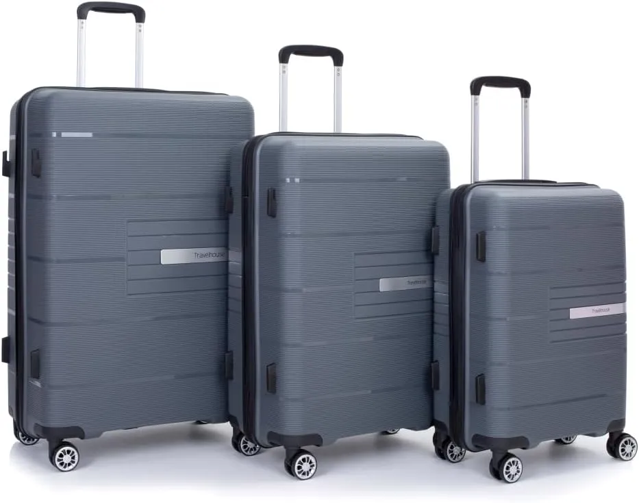 Hardshell Suitcase Double Spinner Wheels PP Luggage Sets Lightweight Durable Suitcase with TSA Lock,3-Piece Set (20/24/28), Gray