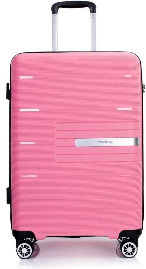 Hardshell Suitcase Double Spinner Wheels PP Luggage Sets Lightweight Durable Suitcase with TSA Lock,3-Piece Set (20/24/28), Pink