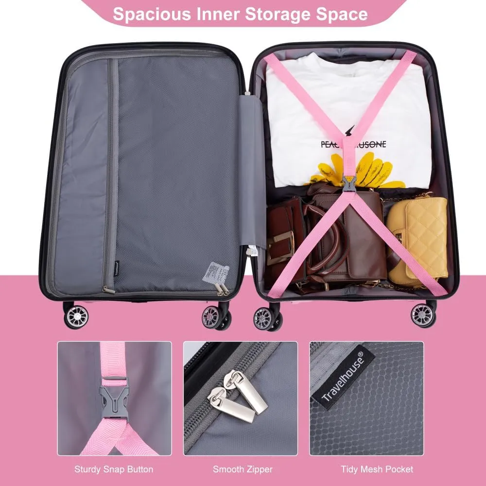 Hardshell Suitcase Double Spinner Wheels PP Luggage Sets Lightweight Durable Suitcase with TSA Lock,3-Piece Set (20/24/28), Pink