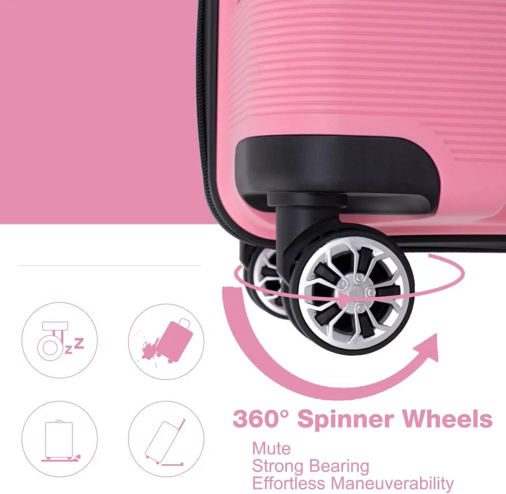 Hardshell Suitcase Double Spinner Wheels PP Luggage Sets Lightweight Durable Suitcase with TSA Lock,3-Piece Set (20/24/28), Pink
