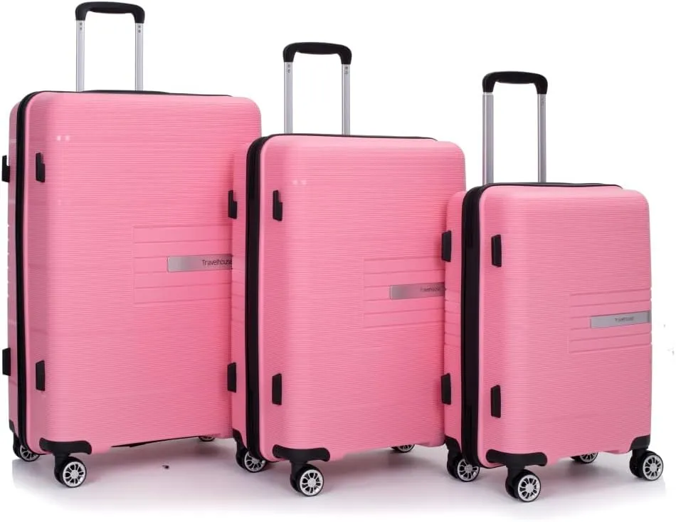Hardshell Suitcase Double Spinner Wheels PP Luggage Sets Lightweight Durable Suitcase with TSA Lock,3-Piece Set (20/24/28), Pink