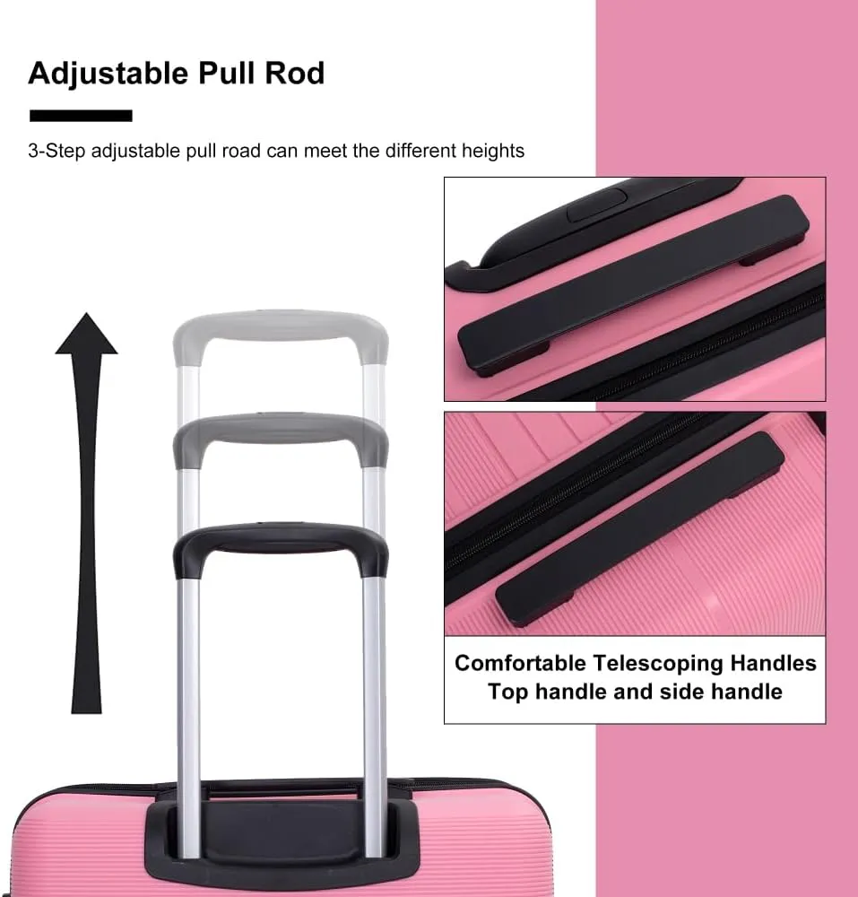 Hardshell Suitcase Double Spinner Wheels PP Luggage Sets Lightweight Durable Suitcase with TSA Lock,3-Piece Set (20/24/28), Pink