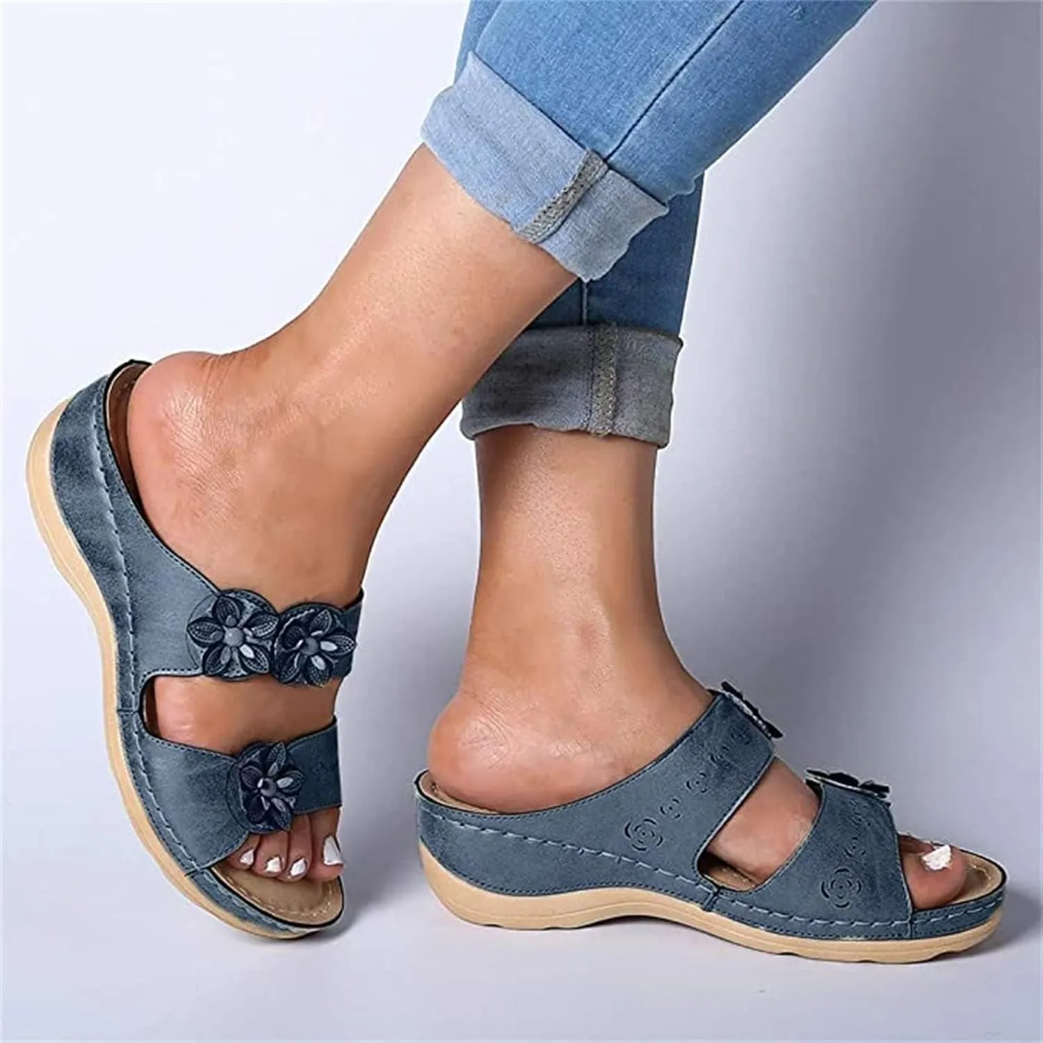 HINDOLA Women's Orthopedic Sandals Slip-on Open Toe Flatform Flip Flops Summer Walking Slippers with Arch Support Orthotic Sandals