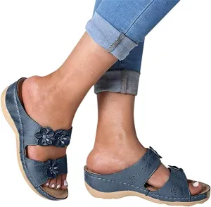 HINDOLA Women's Orthopedic Sandals Slip-on Open Toe Flatform Flip Flops Summer Walking Slippers with Arch Support Orthotic Sandals