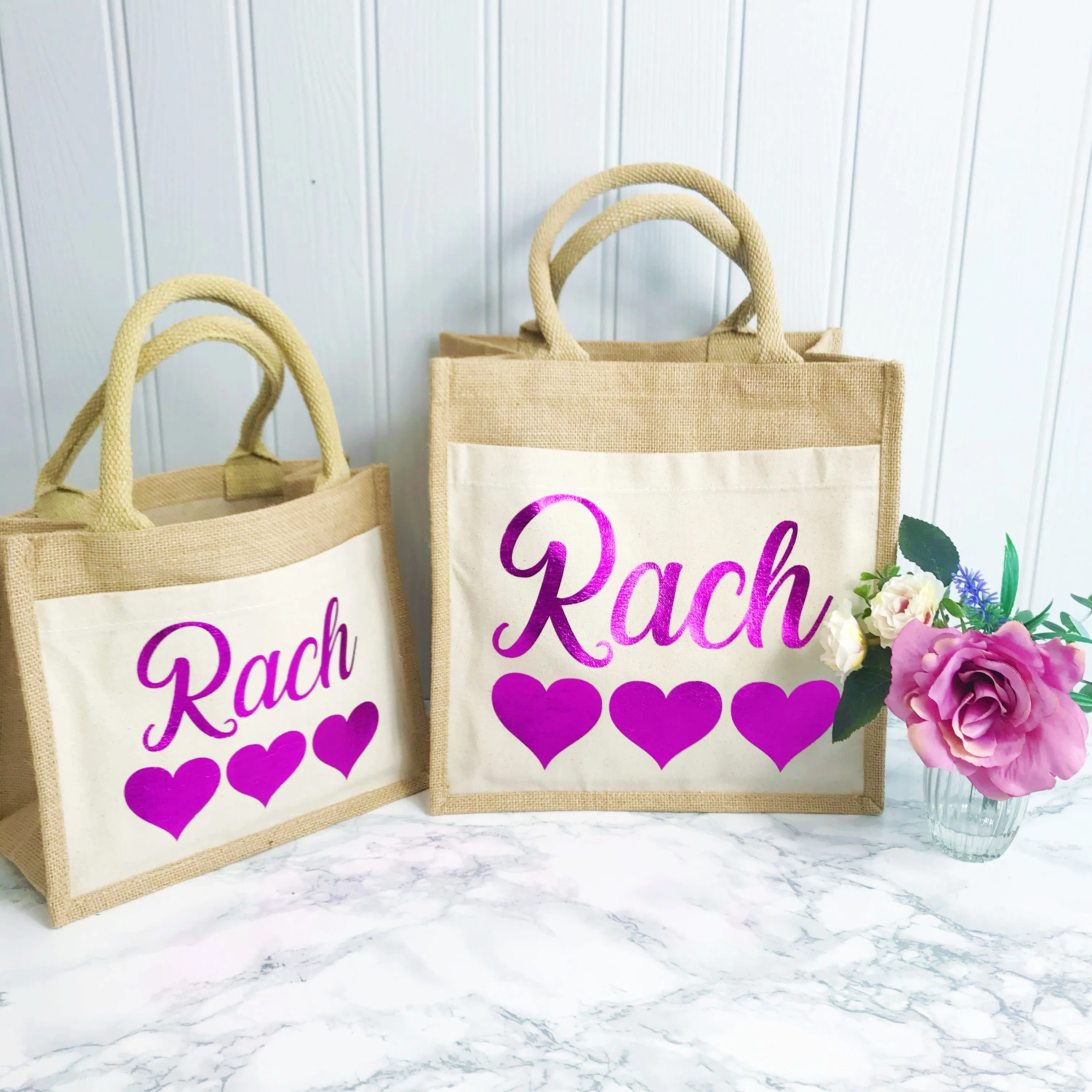 Honeymoon Holiday Bag- Jute and Canvas Tote Beach Bag With Any Phrase/Name - Perfect for Honeymoon and Weddings