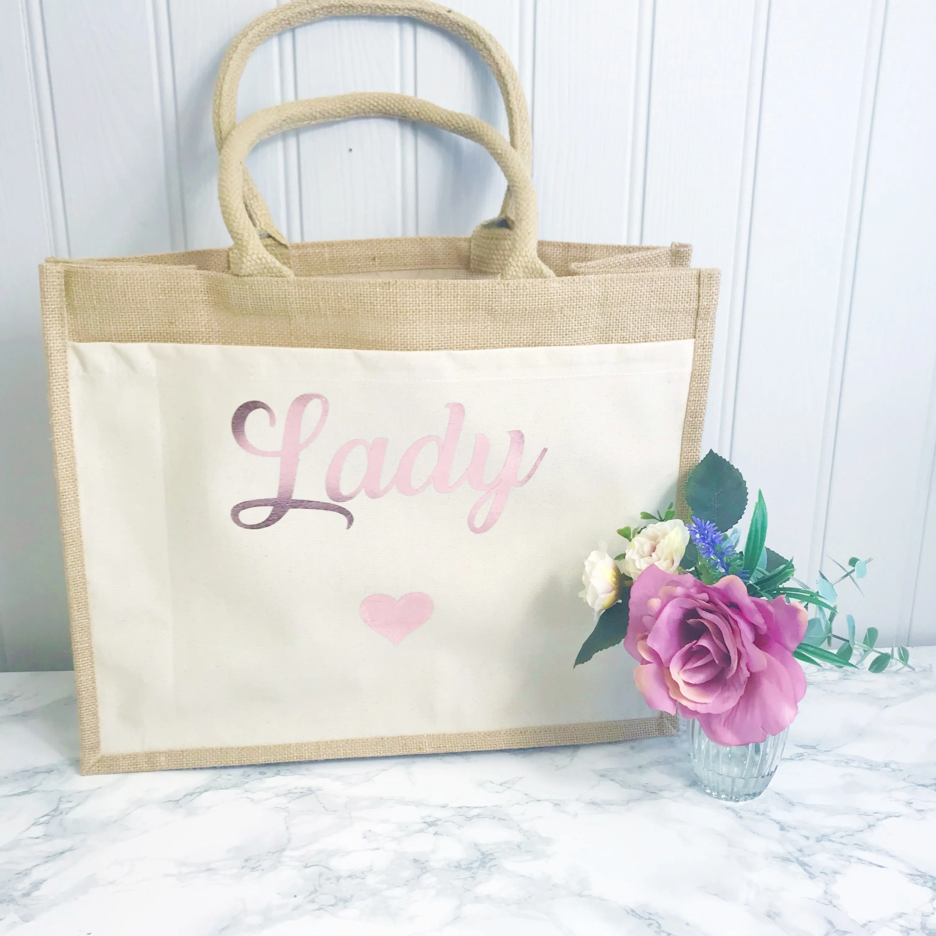 Honeymoon Holiday Bag- Jute and Canvas Tote Beach Bag With Any Phrase/Name - Perfect for Honeymoon and Weddings