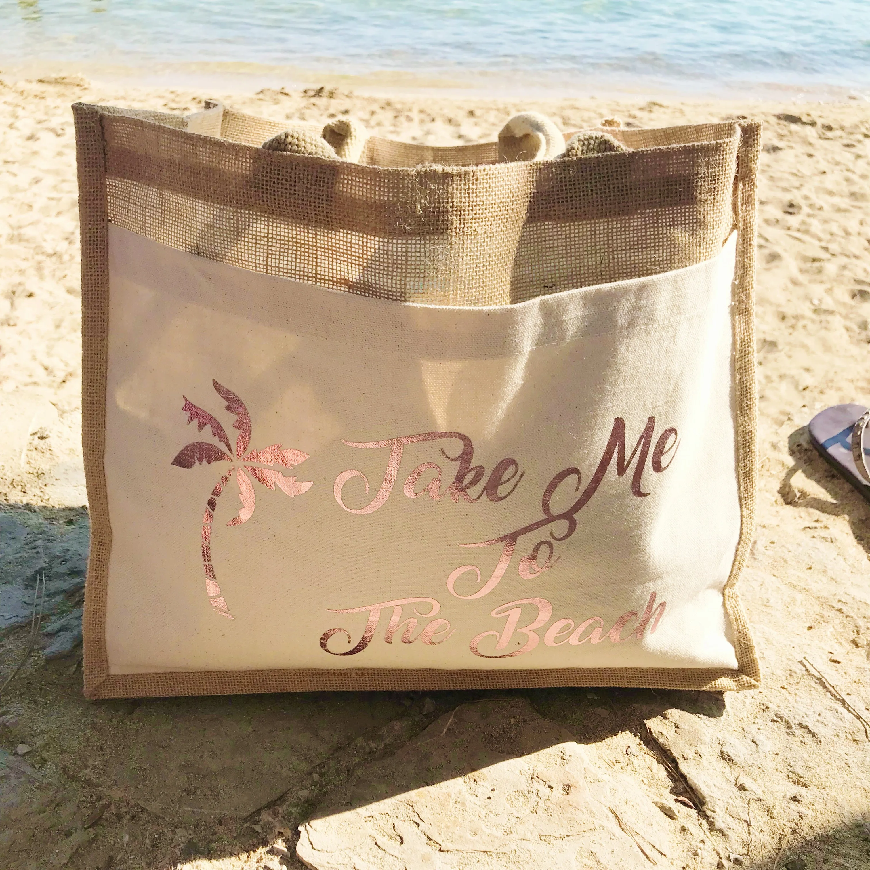 Honeymoon Holiday Bag- Jute and Canvas Tote Beach Bag With Any Phrase/Name - Perfect for Honeymoon and Weddings