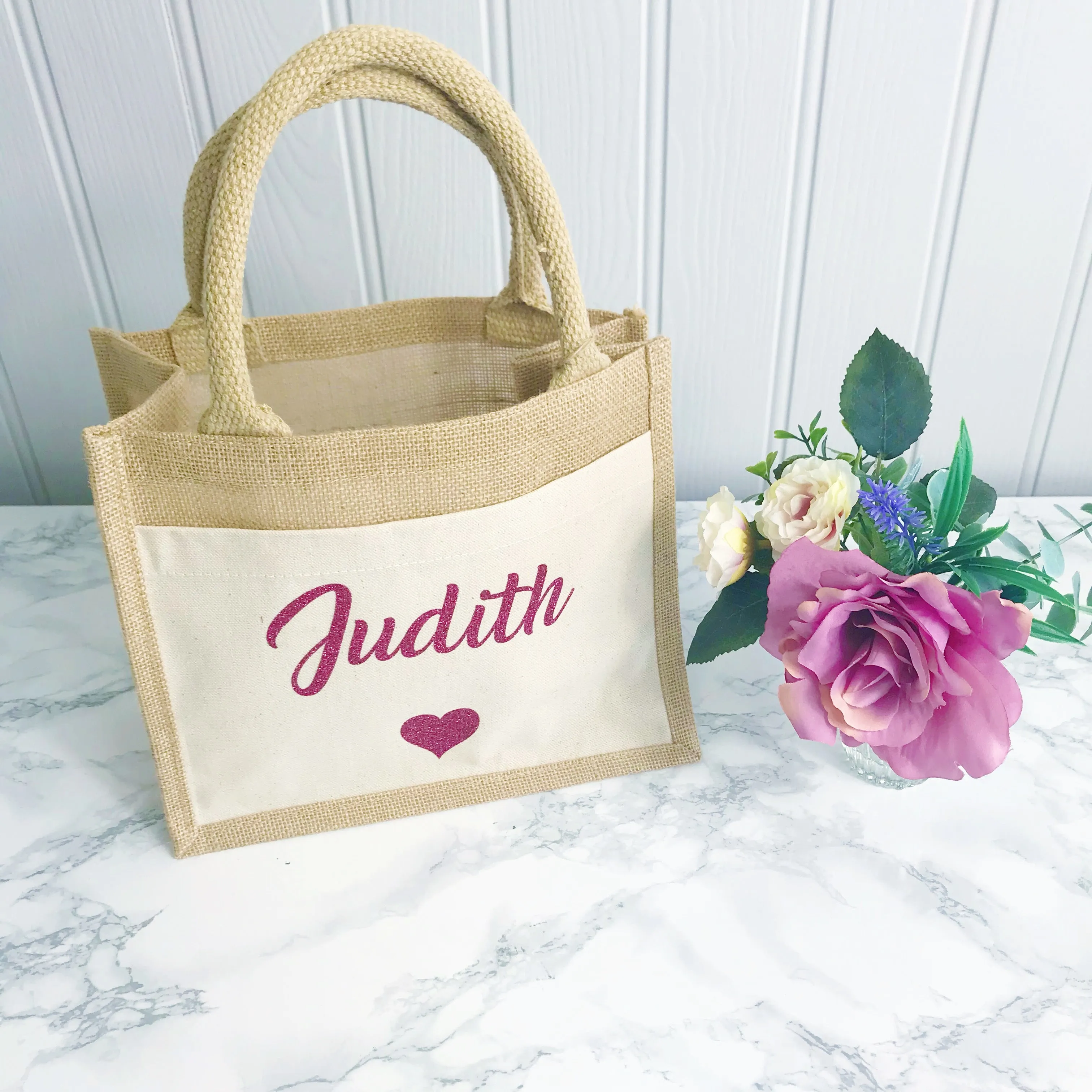 Honeymoon Holiday Bag- Jute and Canvas Tote Beach Bag With Any Phrase/Name - Perfect for Honeymoon and Weddings