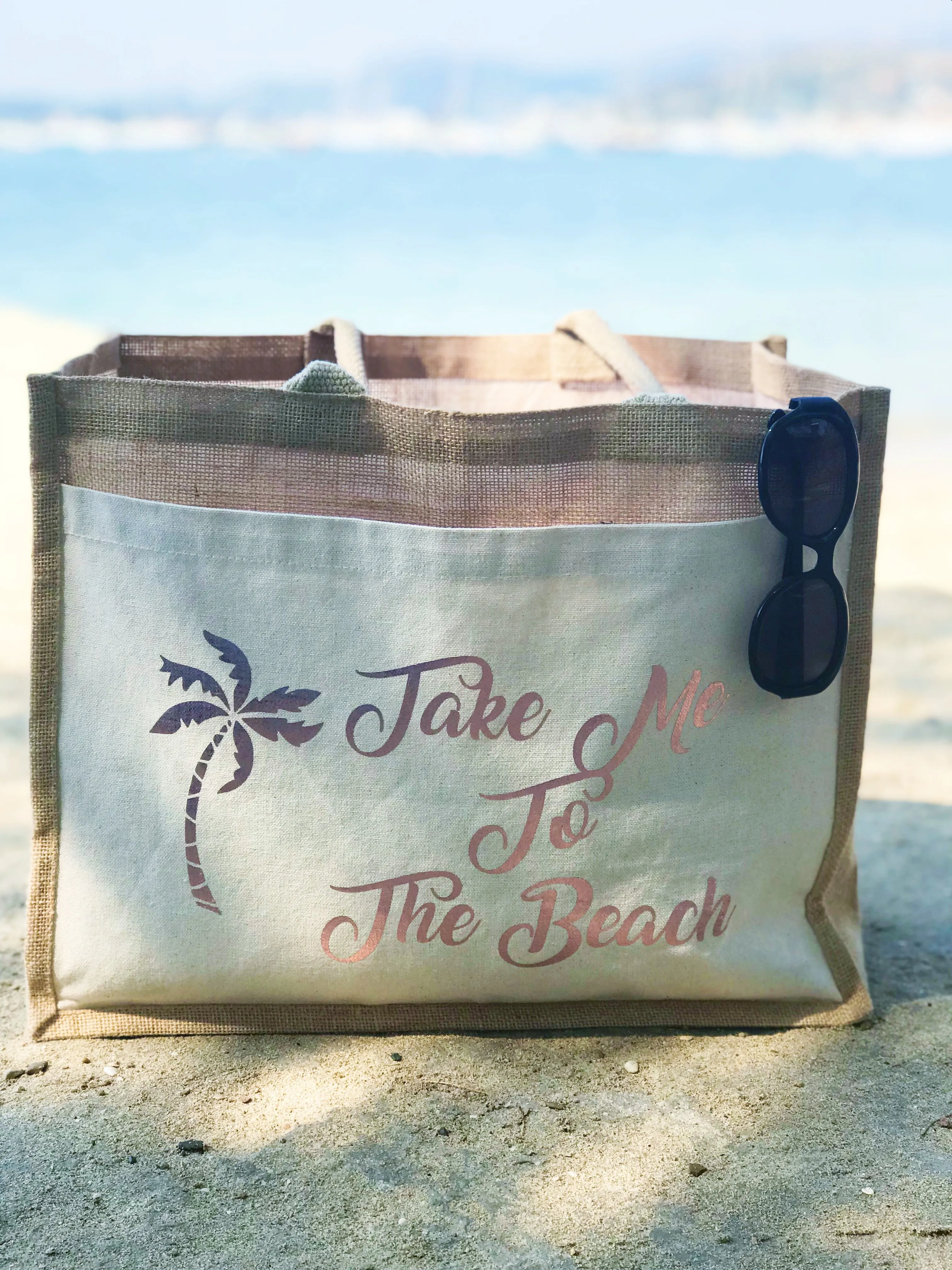 Honeymoon Holiday Bag- Jute and Canvas Tote Beach Bag With Any Phrase/Name - Perfect for Honeymoon and Weddings