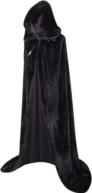 Hooded Cloak Long Unisex Capes Robe for Adult Women Halloween Christmas Party Cosplay Costume Black 140cm/55.1"