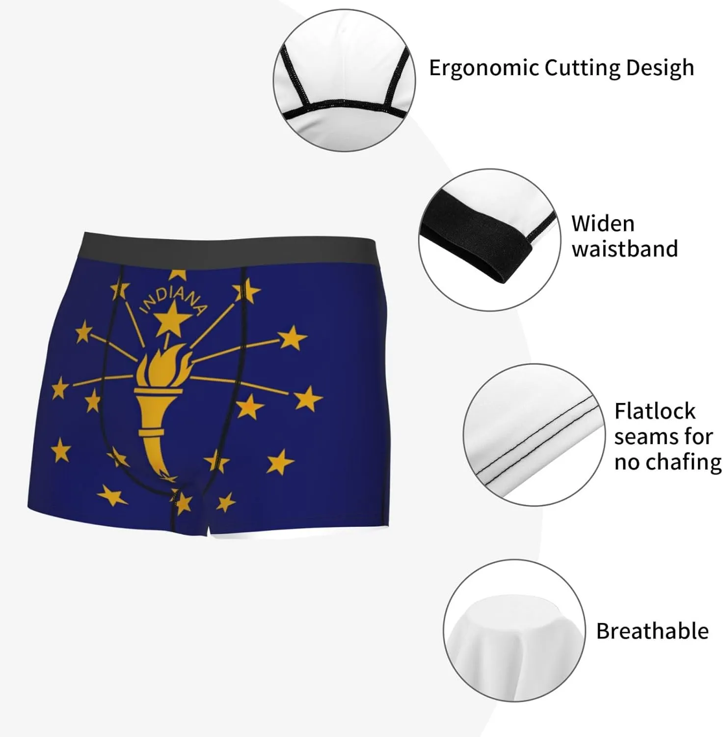 Indiana State Flag Men's Boxer Briefs Cooling Breathable Sports Underwear,1-Pack