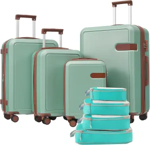 JCSD Lightweight Travel Solution with 4-Piece Luggage Set, Includes Compression Packing Cubes, Expandable Spinner Wheels, Light Green