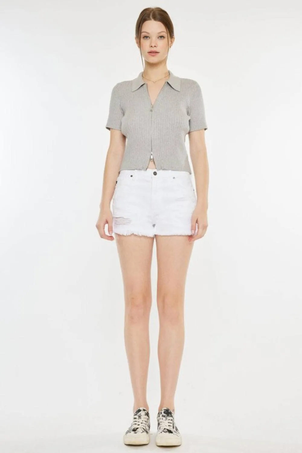 Kancan Raw Hem Distressed Denim Shorts