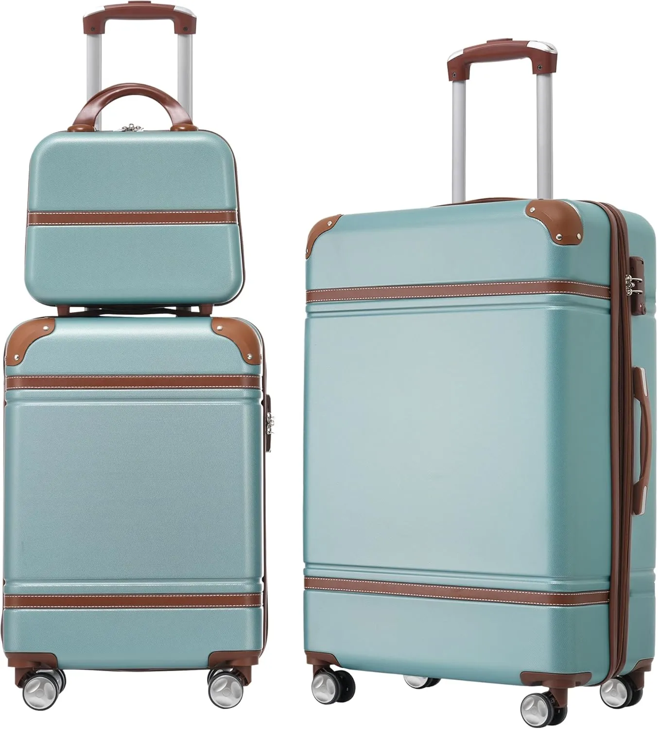 Kangmusi Hardshell Luggage Sets 3 Pieces 20" 24" Luggages and Cosmetic Case Spinner Suitcase with TSA Lock Lightweight,Green