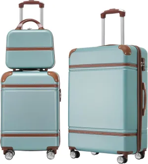 Kangmusi Hardshell Luggage Sets 3 Pieces 20" 24" Luggages and Cosmetic Case Spinner Suitcase with TSA Lock Lightweight,Green