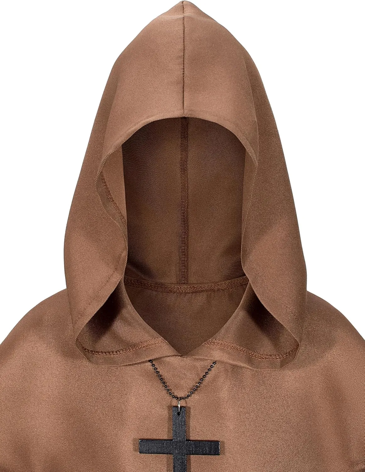 Kids Medieval Renaissance Monk Costume Priest Friar Wizard Cloak Hooded Robe Cosplay Costume Belt Necklace Set