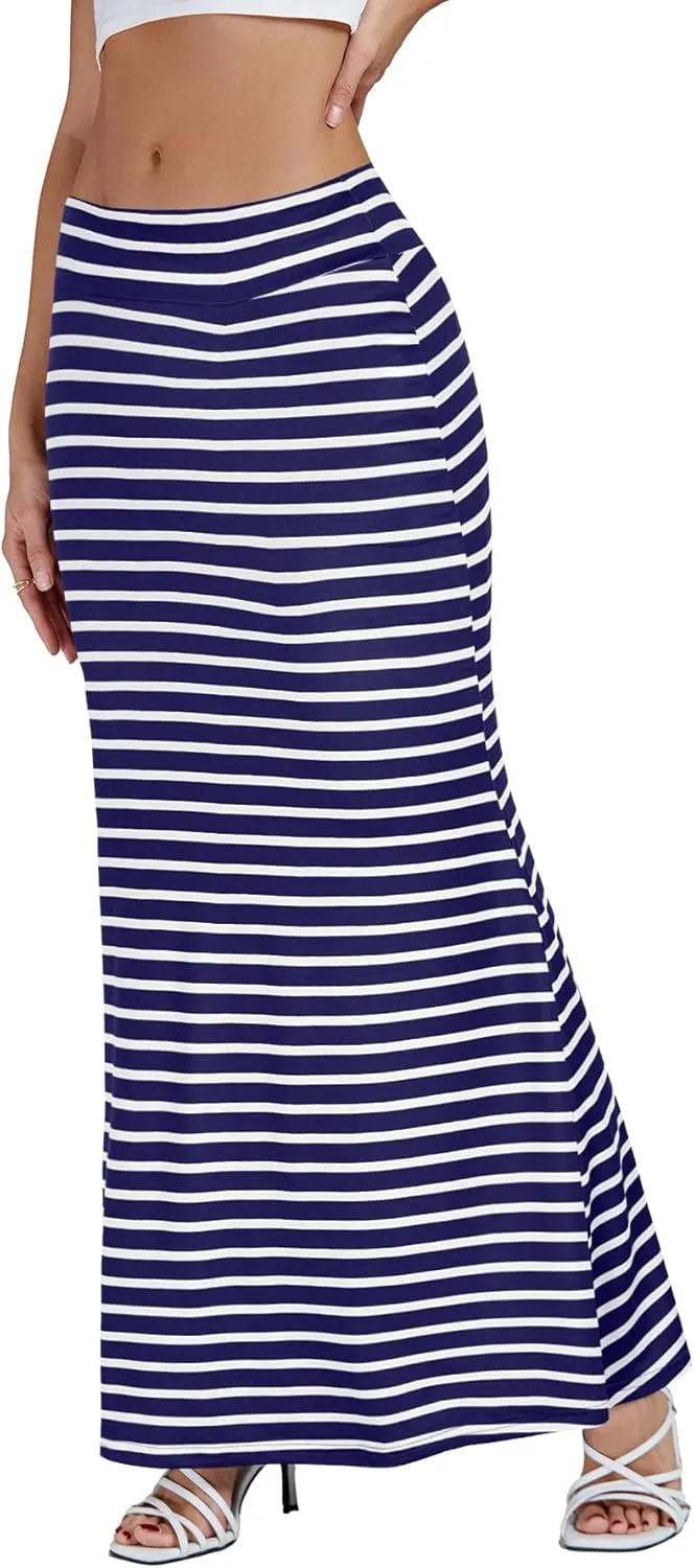 KIFOVEN Women's Casual Striped Print High Waist Maxi Long Pencil Skirt