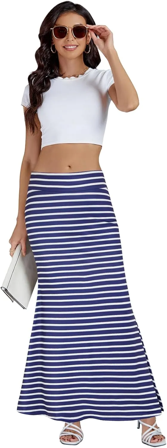 KIFOVEN Women's Casual Striped Print High Waist Maxi Long Pencil Skirt