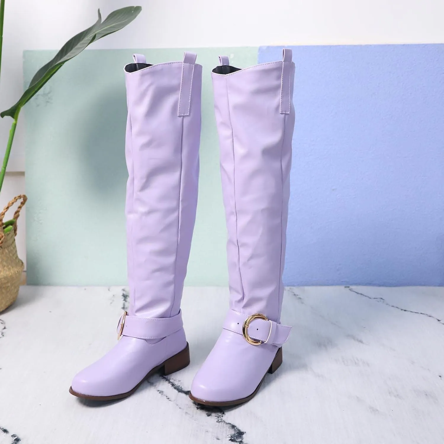 Knee High Boots Women Low Heel Winter Boots for Women 2024 Women's Roman Style Chunky Heel Buckle Boots Booties