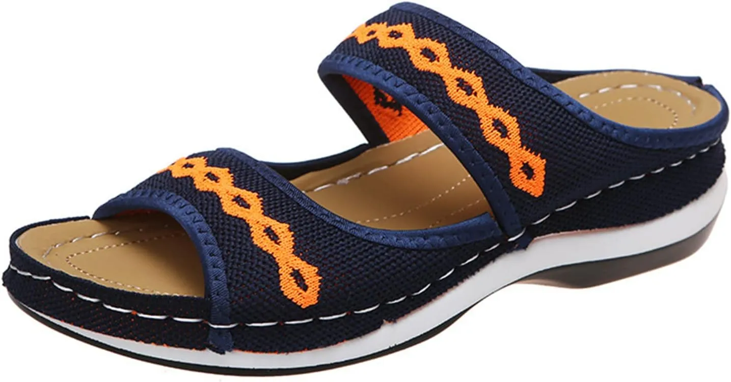 Ladmiple Fashion Sandals Women Dressy Summer Flat Orthotic Slides Comfortable Walking Orthopedic Flip Flops with Arch Support