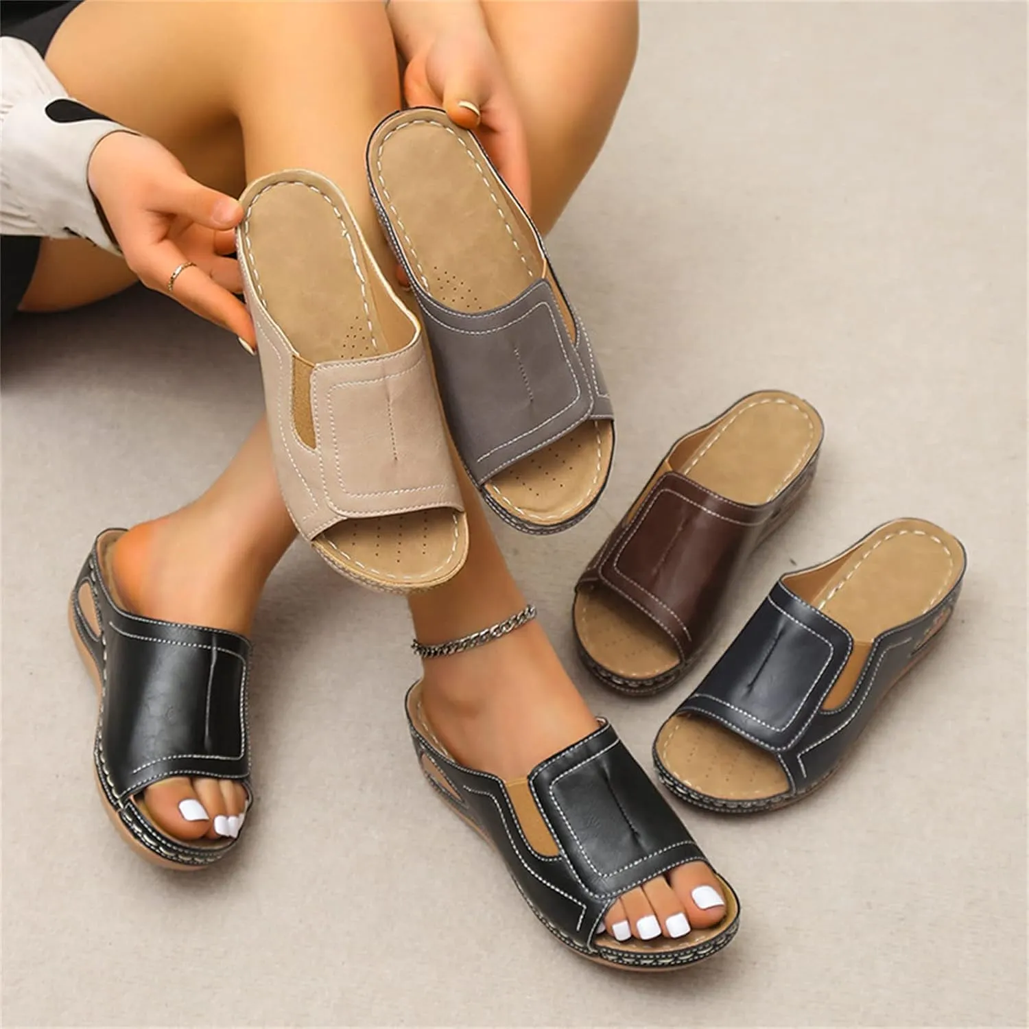 Ladmiple Orthotic Sandals Women Plantar Fasciitis Arch Support Orthopedic Slides Slippers Comfort Dressy Summer Flip Flops