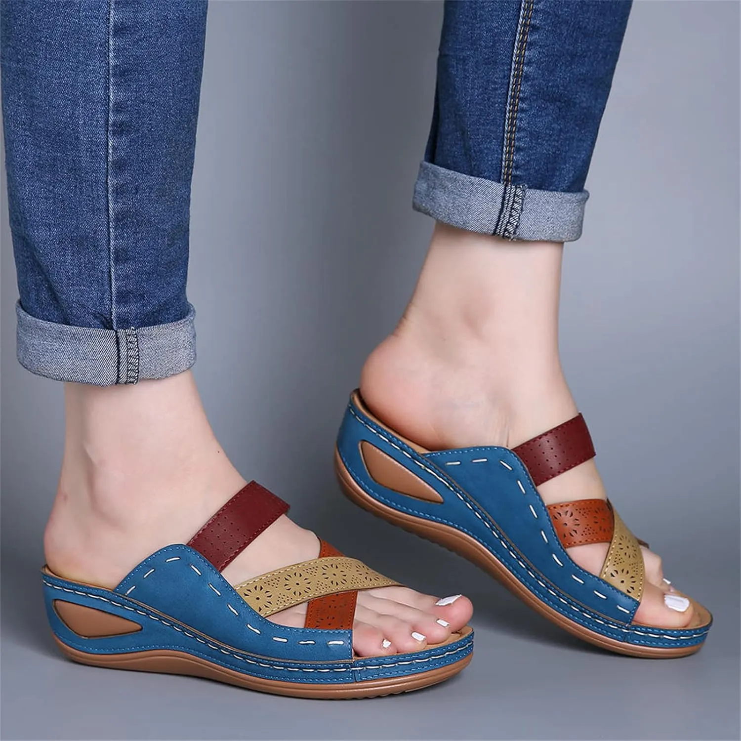 Ladmiple Sandals for Women Casual Summer 2023 Orthopedic Sandals with Arch Support Slippers Roman Open Toe Walking Shoes