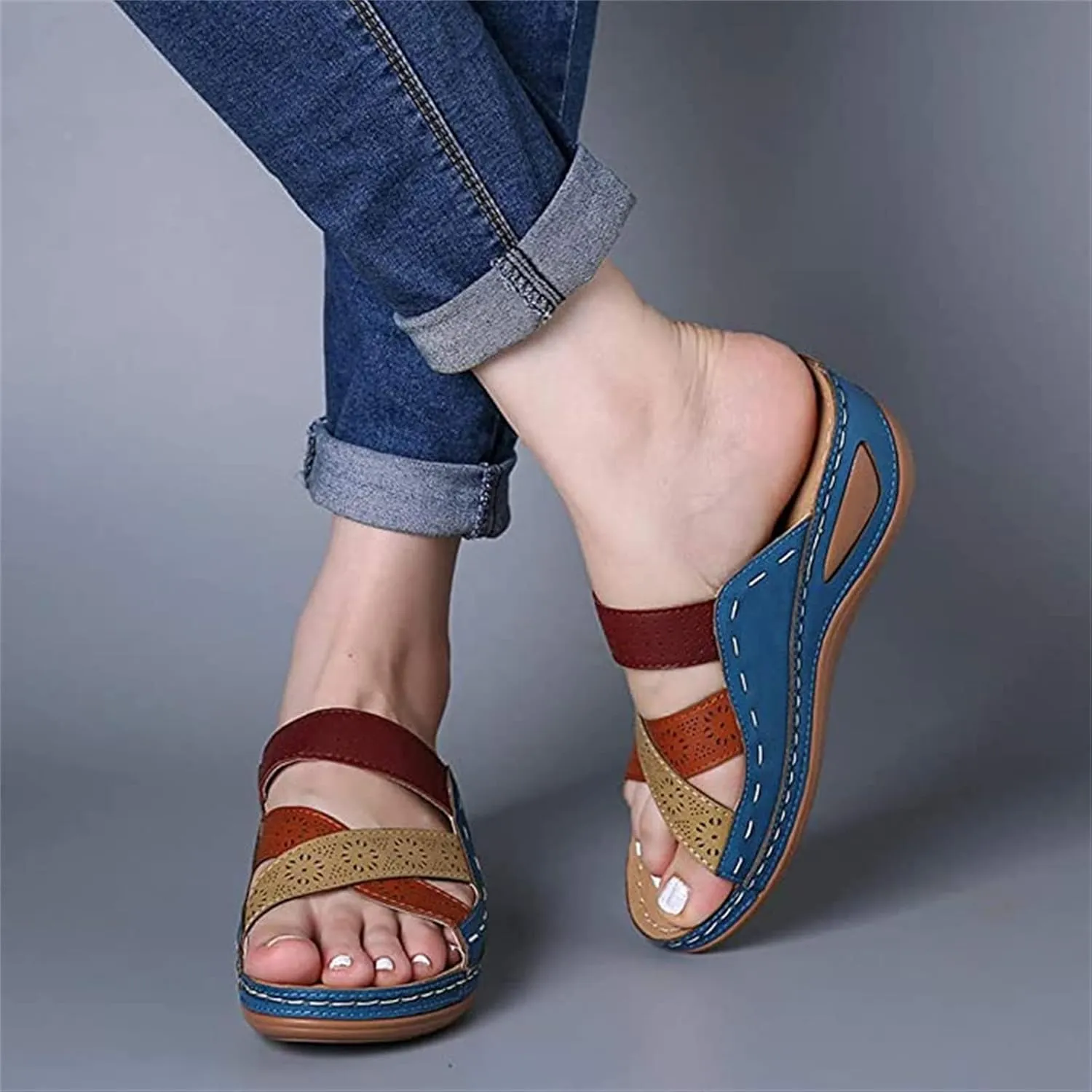 Ladmiple Sandals for Women Casual Summer 2023 Orthopedic Sandals with Arch Support Slippers Roman Open Toe Walking Shoes