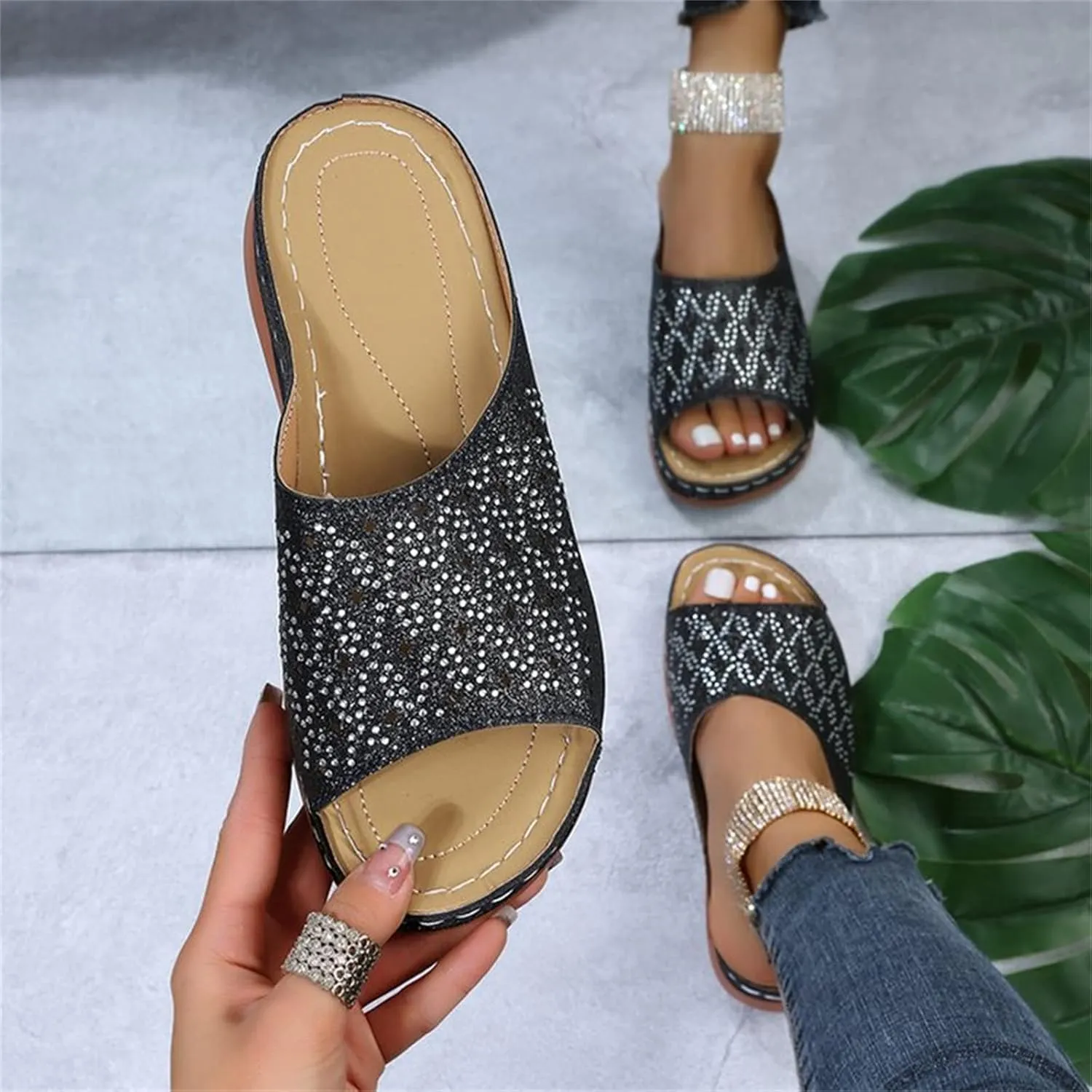 Ladmiple Sandals for Women Casual Summer Womens Dressy Orthopedic Sandal with Arch Support Roman Open Toe Flip Flop Shoe