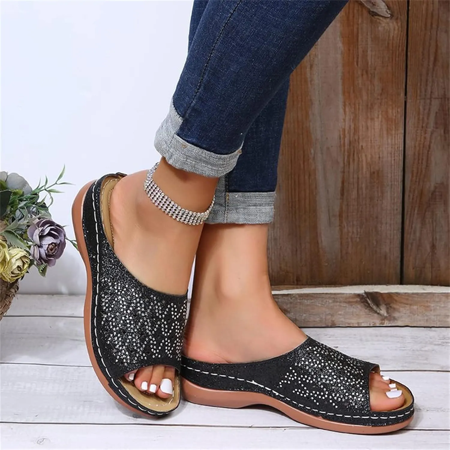 Ladmiple Sandals for Women Casual Summer Womens Dressy Orthopedic Sandal with Arch Support Roman Open Toe Flip Flop Shoe