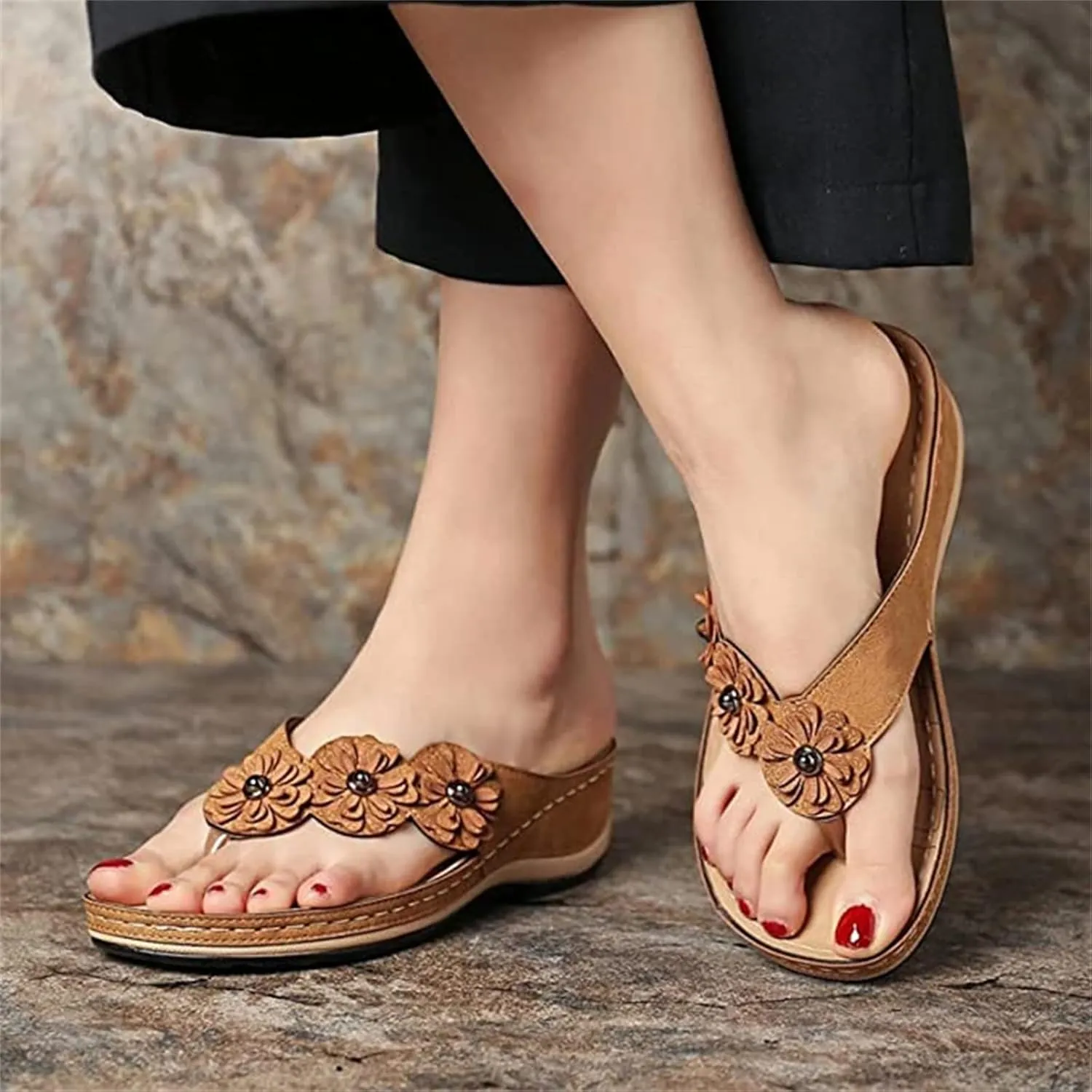 Ladmiple Sandals Women Comfortable Walking Arch Support Orthopedic Orthotic Flip Flops Dressy Summer Cute Slides Beach Shoes