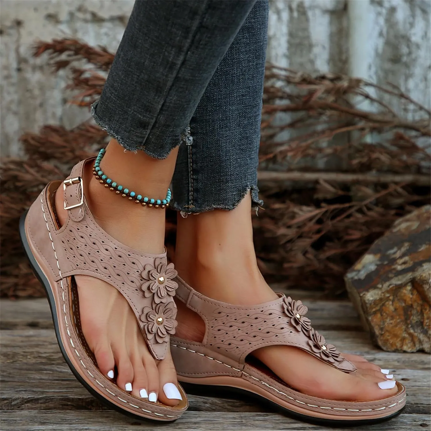 Ladmiple Sandals Women Dressy Comfortable Flat Orthotic Flip Flops Casual Summer Walking Orthopedic Slides With Arch Support