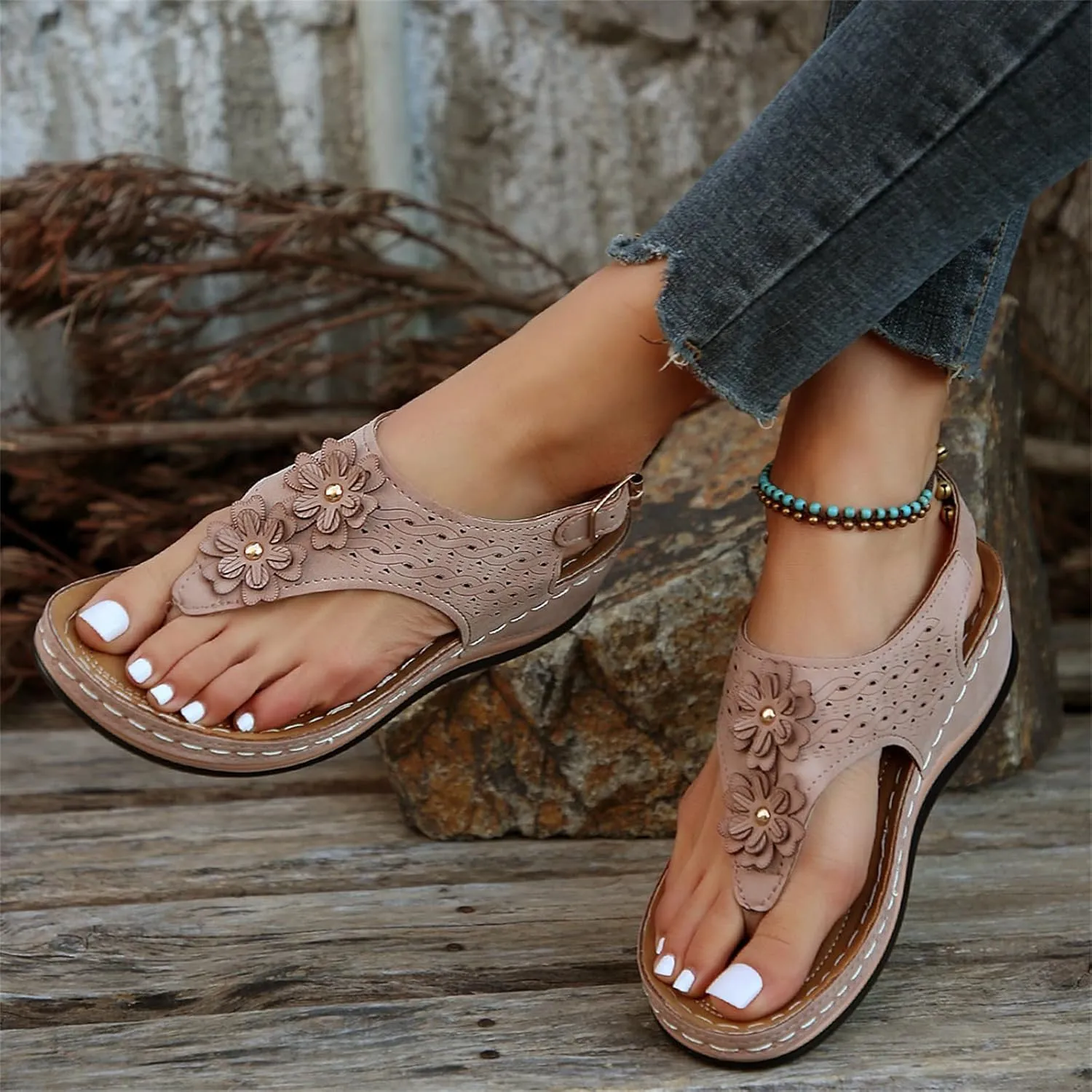 Ladmiple Sandals Women Dressy Comfortable Flat Orthotic Flip Flops Casual Summer Walking Orthopedic Slides With Arch Support