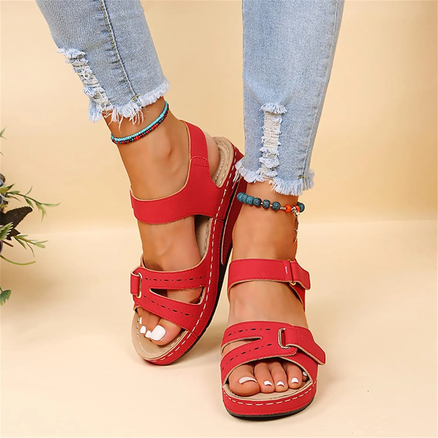 Ladmiple Sandals Women Fashion Floral Hollow-Out Orthopedic Flip Flops Arch Support Slipper Travel Beach Open Toe Sandal