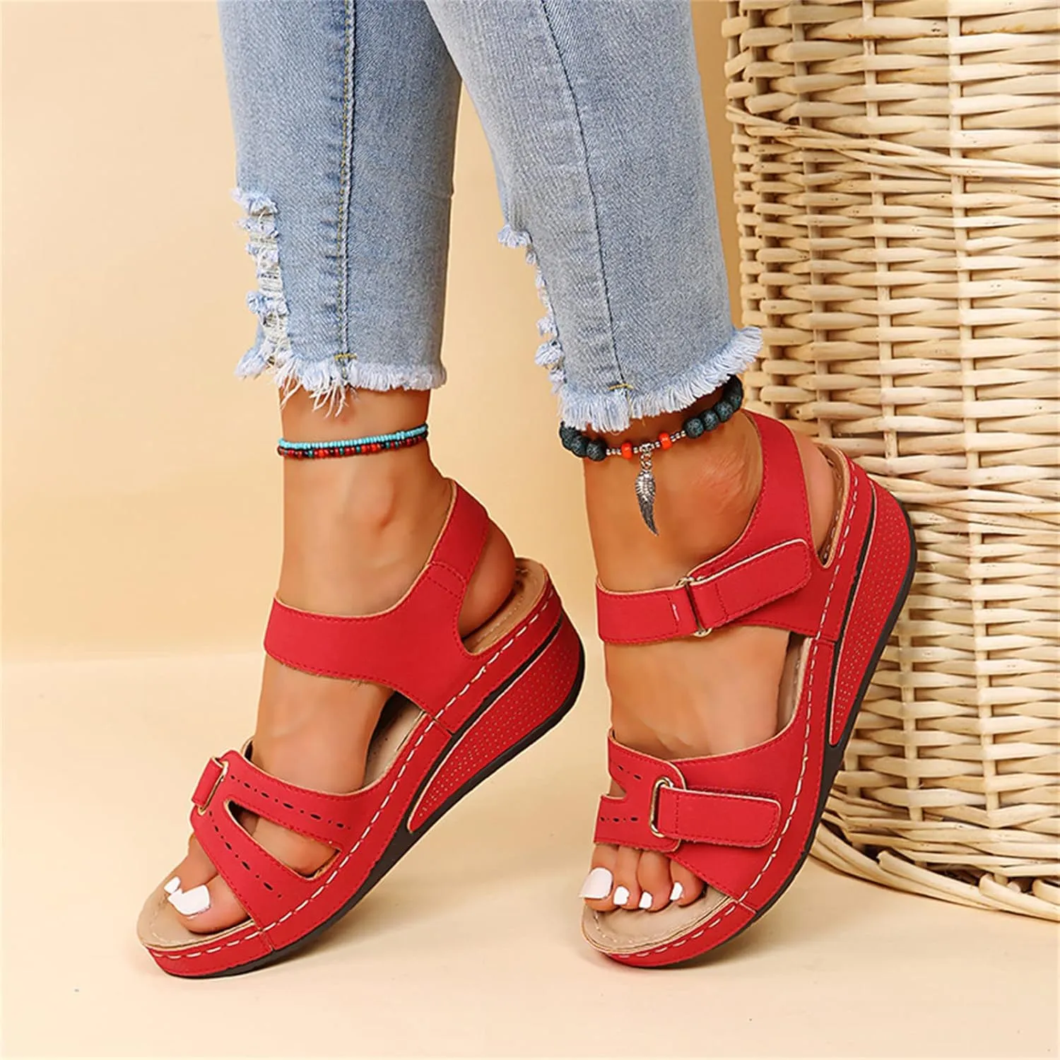 Ladmiple Sandals Women Fashion Floral Hollow-Out Orthopedic Flip Flops Arch Support Slipper Travel Beach Open Toe Sandal