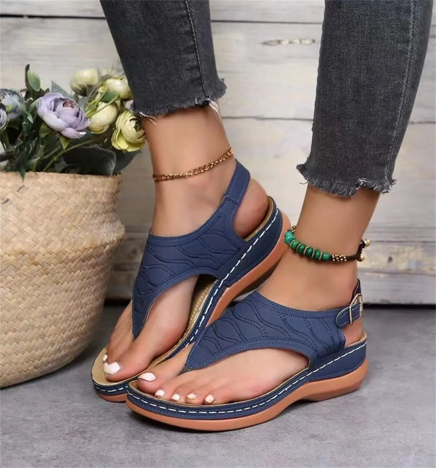 Ladmiple Womens Sandals Comfortable Summer Causal Flip Flops Arch Support Beach Roman Outdoor Open Toe Orthopedic Sandal