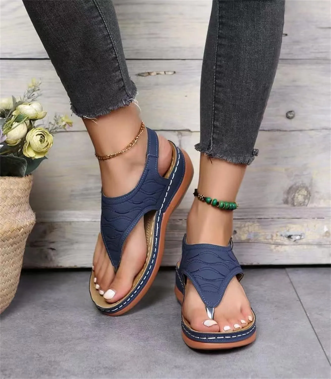 Ladmiple Womens Sandals Comfortable Summer Causal Flip Flops Arch Support Beach Roman Outdoor Open Toe Orthopedic Sandal