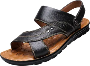 Leather Sandals for Men Soft Outdoor Sports Sandal Breathable Orthopedic Slippers with Non-Slip Sole Comfortable Shoes Footwear
