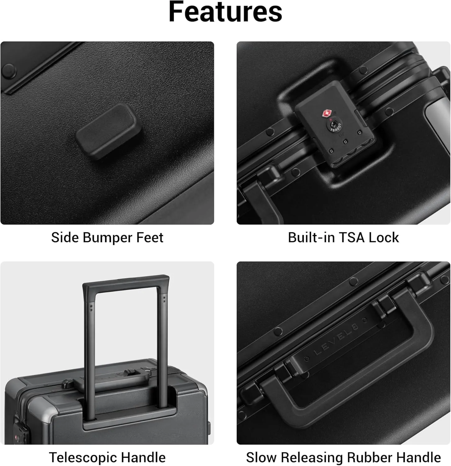 LEVEL8 Zipperless Carry On Suitcase Airline Approved with Aluminum Frame, Lightweight Hard Shell Luggage with Spinner Wheels, Metal Travel Luggage with Packing Organizers, 20 Inch, Black