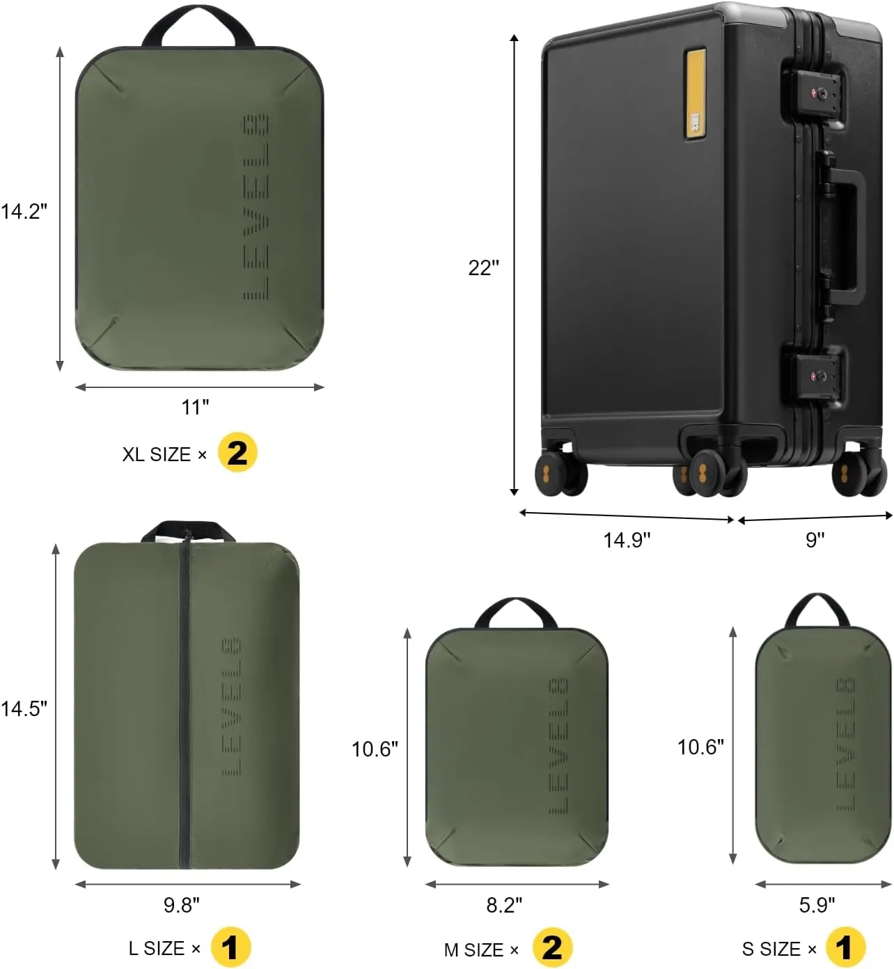 LEVEL8 Zipperless Carry On Suitcase Airline Approved with Aluminum Frame, Lightweight Hard Shell Luggage with Spinner Wheels, Metal Travel Luggage with Packing Organizers, 20 Inch, Black
