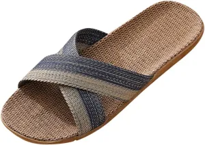 Linen Slippers for Women/Men Indoor Outdoor Non Slip Lightweight Bedroom Slides Comfortable Shower Sandals