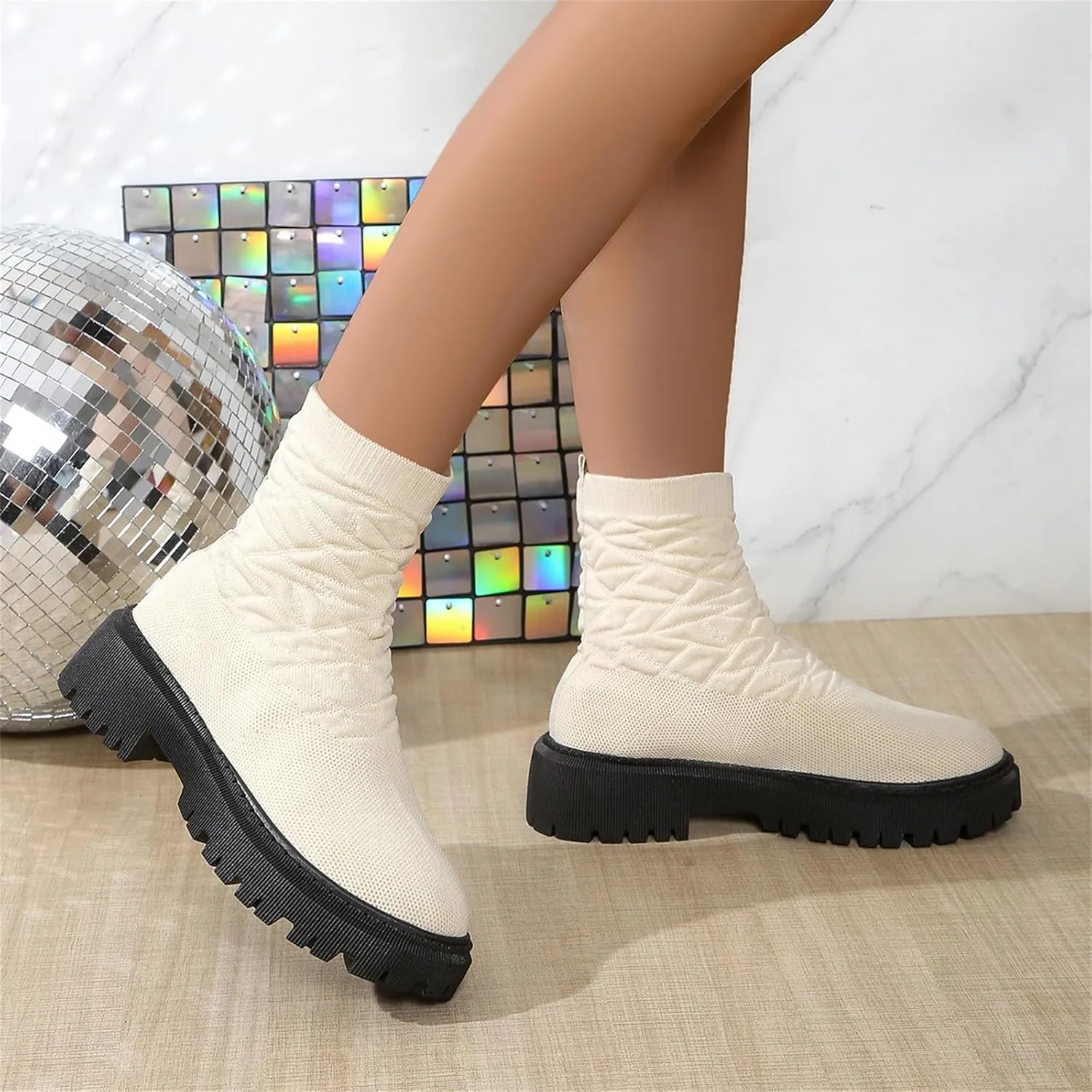 Low Heel Ankle Boots for Women Lug Sole Mid Calf Boots Wide Calf Knee High Boots for Women Hiking Boots