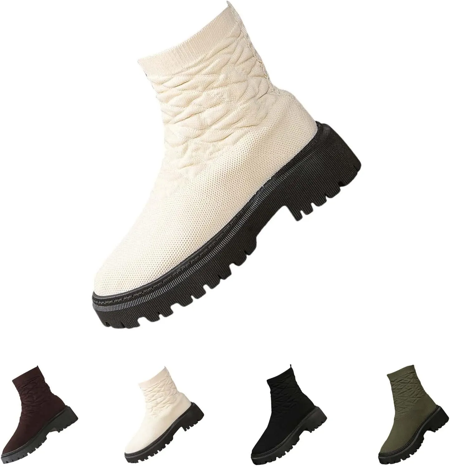 Low Heel Ankle Boots for Women Lug Sole Mid Calf Boots Wide Calf Knee High Boots for Women Hiking Boots